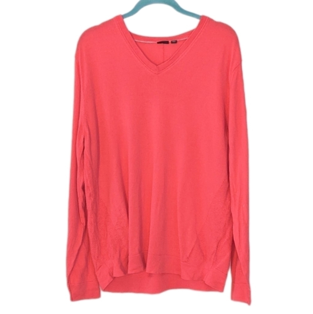 Hugo Boss v neck thin knit shirt sweater virgin wool rose red size XXL B6